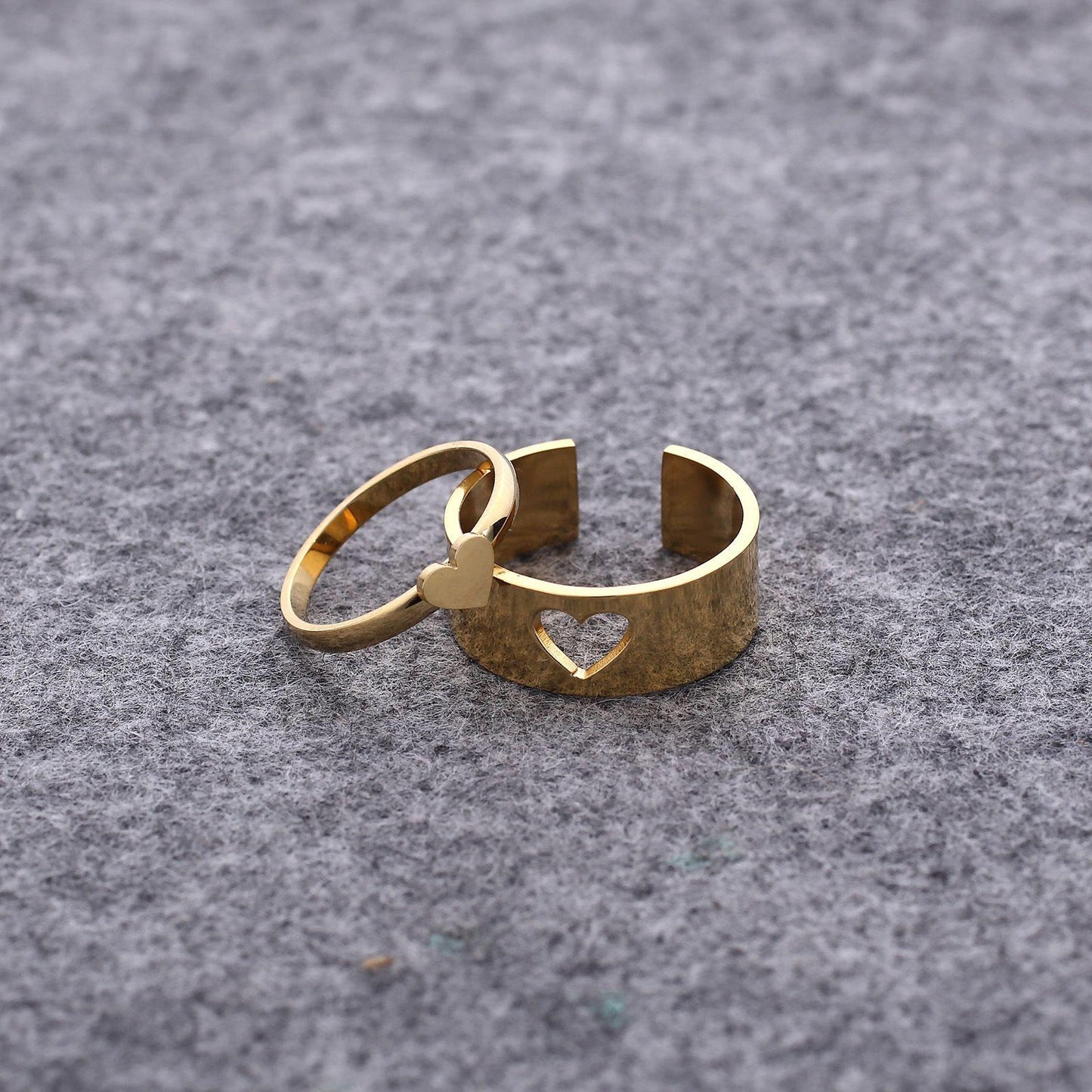 AVR JEWELS Combo of 2 Beautiful Gold Plated Heart Couple Rings