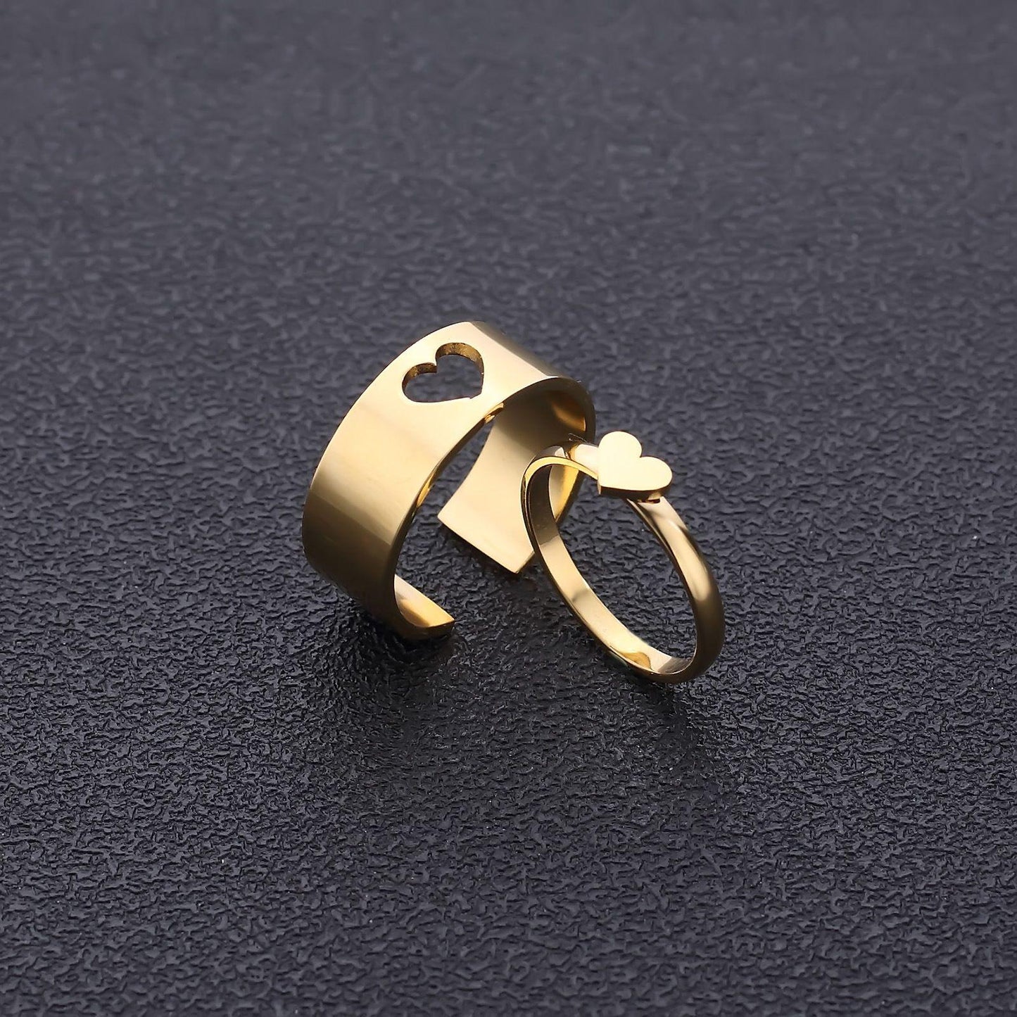 AVR JEWELS Combo of 2 Beautiful Gold Plated Heart Couple Rings