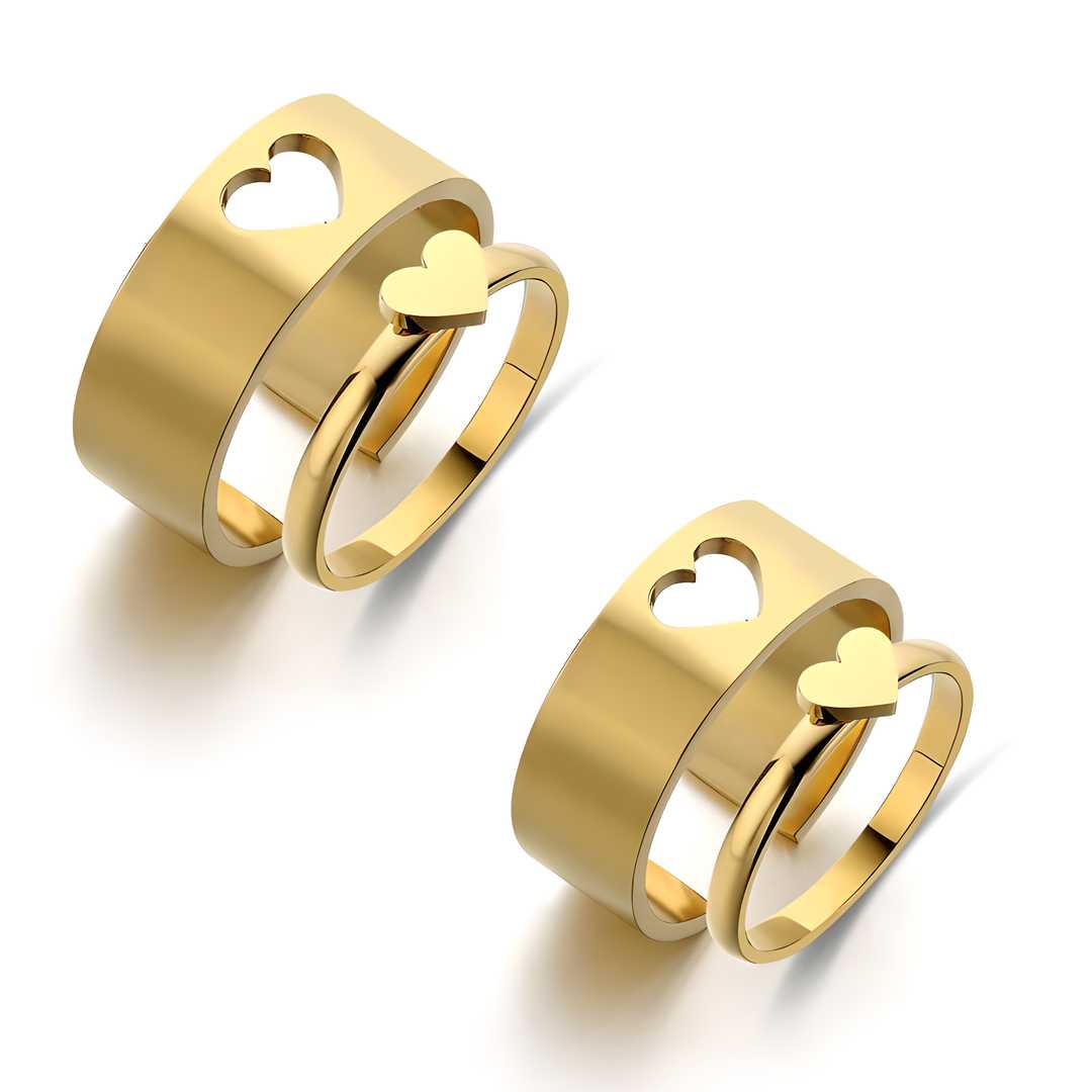 AVR JEWELS Combo of 2 Beautiful Gold Plated Heart Couple Rings