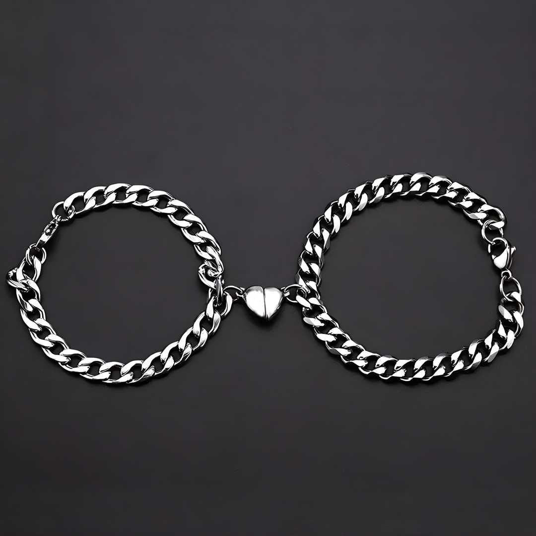 Silver Heart Magnetic Couple Chain Bracelet