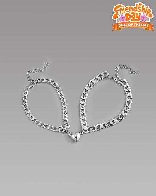 Silver Heart Magnetic Couple Chain Bracelet